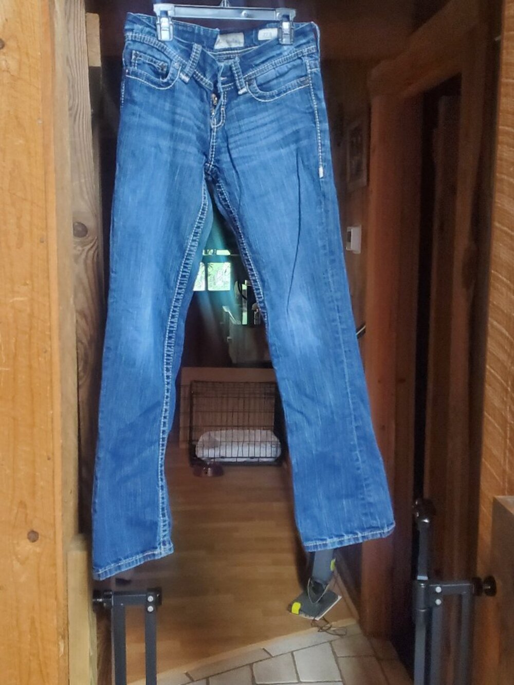 BKE Stella Bootcut Jeans Medium Wash Thick White Stitch Size 27
